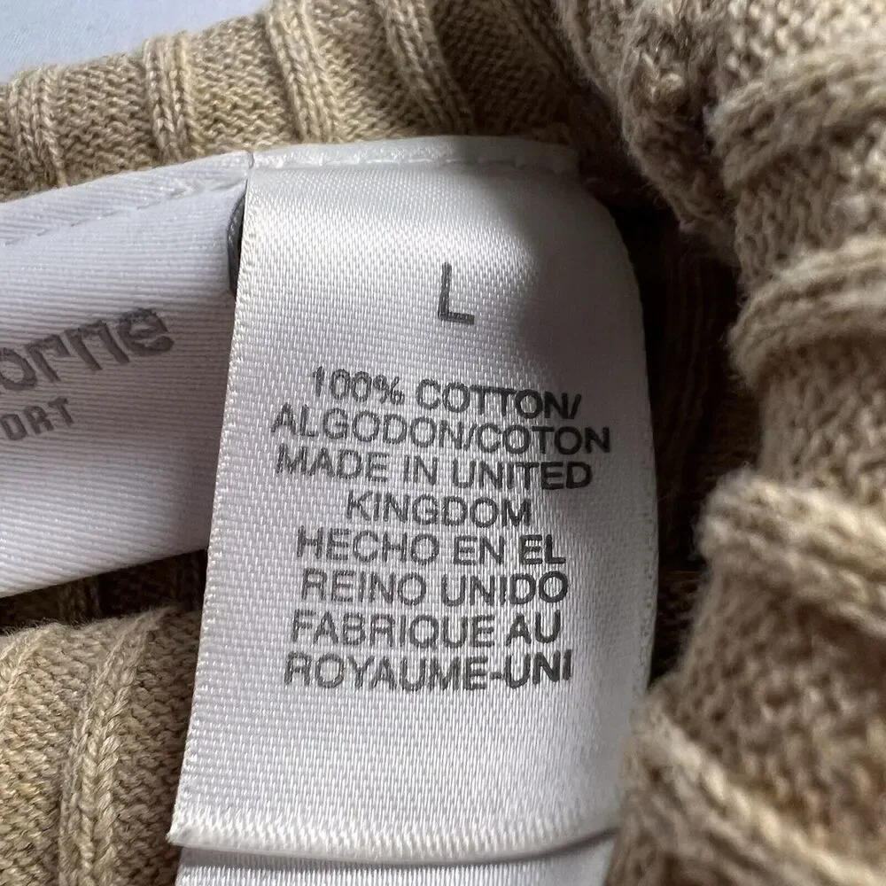 Liz Claiborne Liz Sport Women’s Tan Large Long Sleeve‎ Sweater 100% Cotton VTG